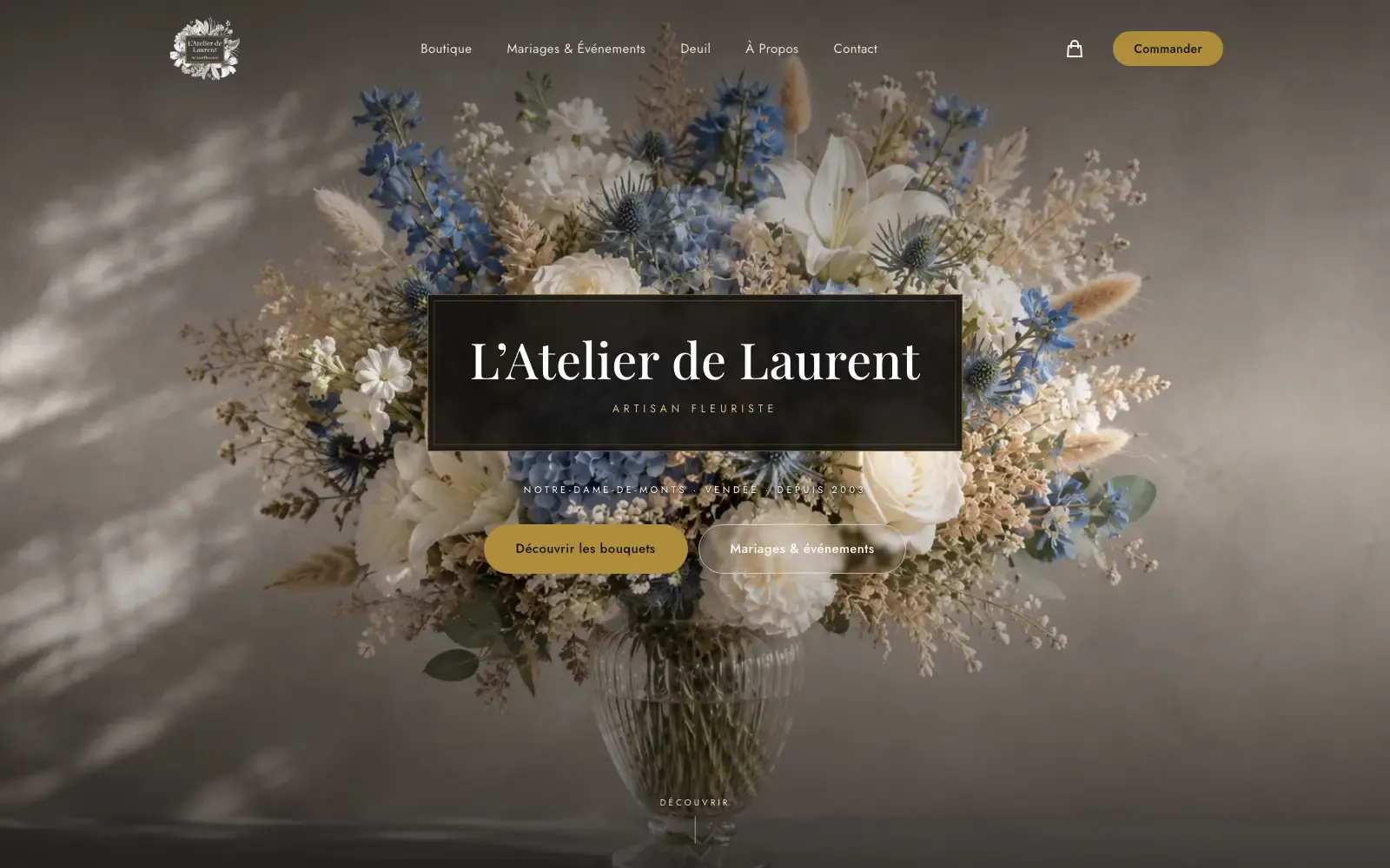 Site de L'Atelier de Laurent, artisan fleuriste à Notre-Dame-de-Monts, conçu par Bloomy Studio.
