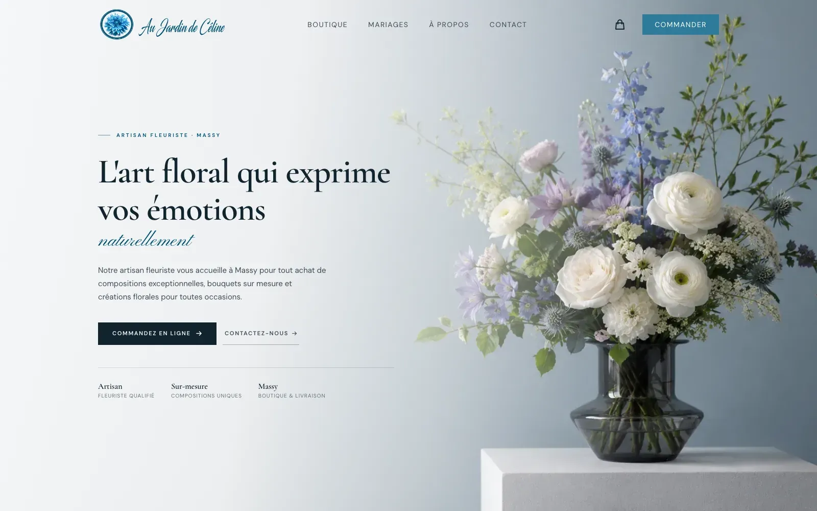 Site d'Au Jardin de Céline, fleuriste à Massy, conçu par Bloomy Studio.