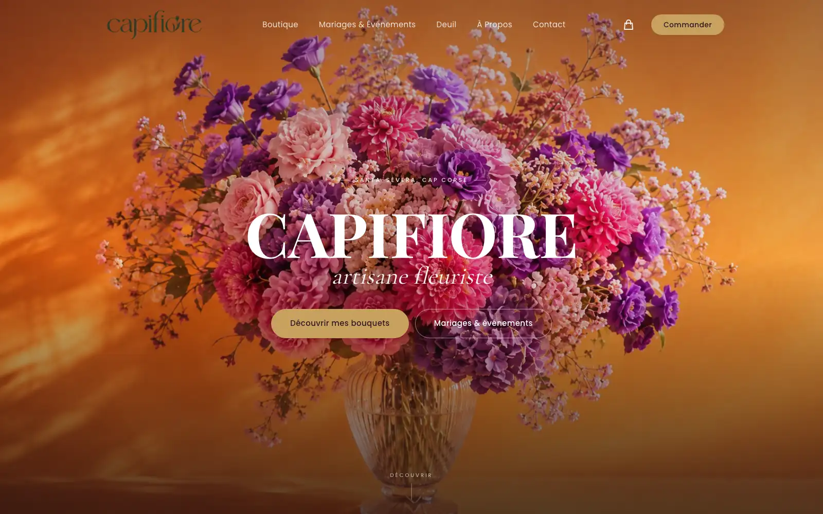 Site de Capifiore, artisane fleuriste au Cap Corse, conçu par Bloomy Studio.