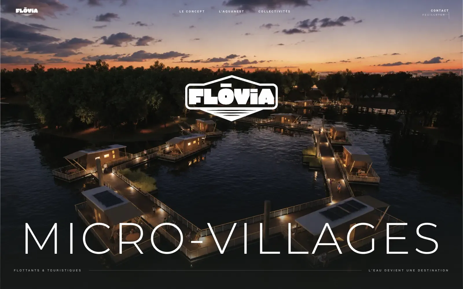 Site de Flōvia, micro-villages flottants et écolodges, conçu par Bloomy Studio.