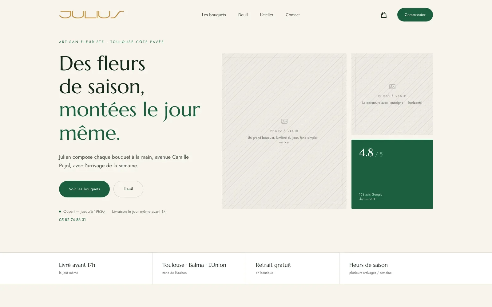 Site de Julius, artisan fleuriste à Toulouse, conçu par Bloomy Studio.