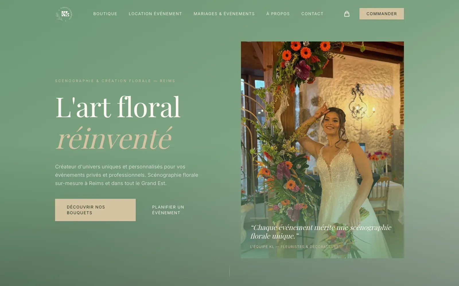 Site de KL Fleurs & Événementiel à Reims, conçu par Bloomy Studio.