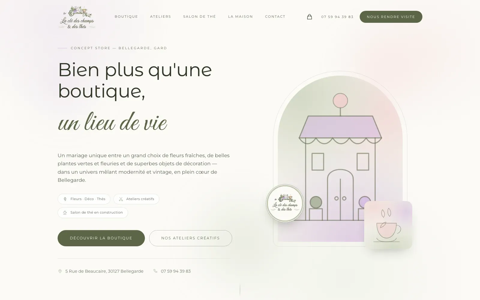 Site de La Clé des Champs & des Thés à Bellegarde, conçu par Bloomy Studio.