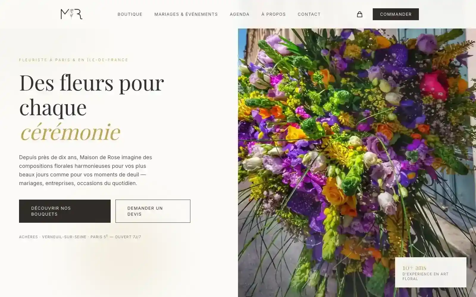 Site de Maison de Rose, fleuriste contemporain en Île-de-France, conçu par Bloomy Studio.
