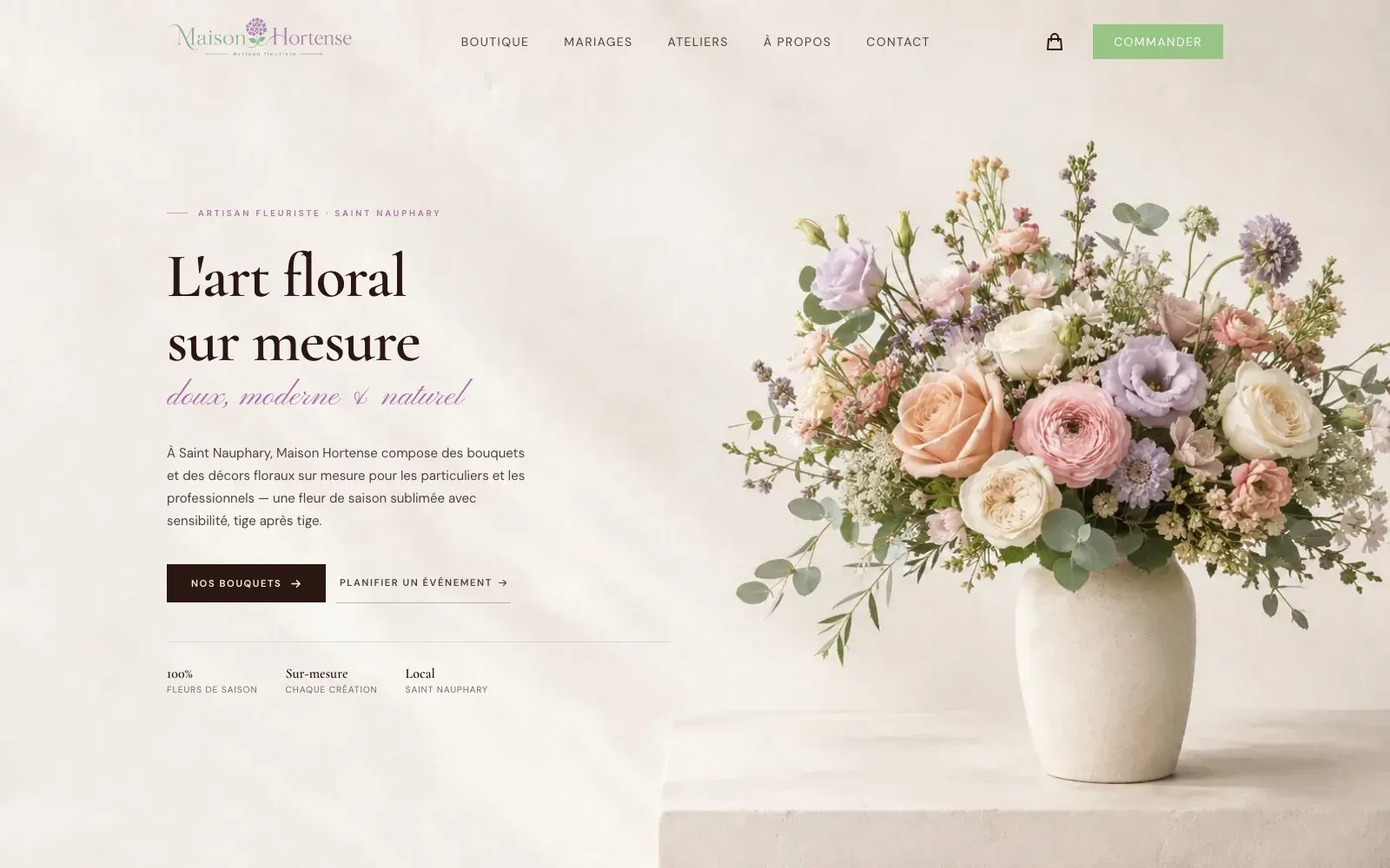 Site de Maison Hortense, fleuriste à Saint-Nauphary, conçu par Bloomy Studio.