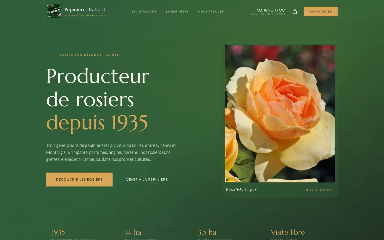 Site des Pépinières Raffard, producteur de rosiers et pépinière horticole, conçu par Bloomy Studio.